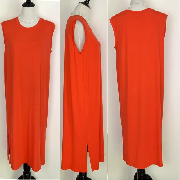Eileen Fisher Orange Sleeveless Crewneck Shift Midi Dress Large - Picture 2 of 16
